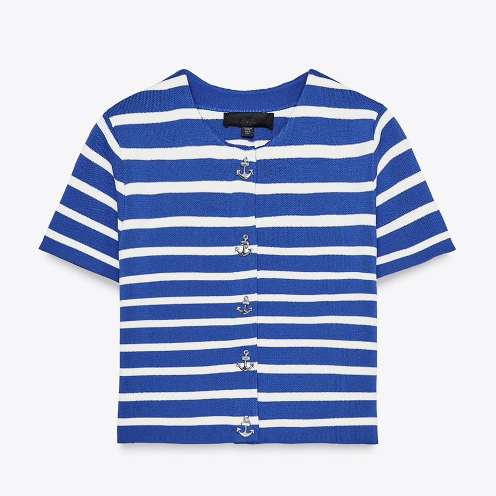 ZARA STRIPED KNIT SHORT SLEEVE CARDIGAN
